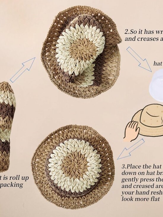 Women Foldable Summer Wide Brim Packable Sun Hat Travel Straw Fedora Hat Floral5